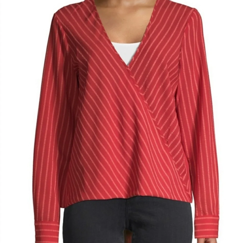 BCBGMAXAZRIA Long Sleeve Wrap Top in Venetian Red - Picture 8 of 8